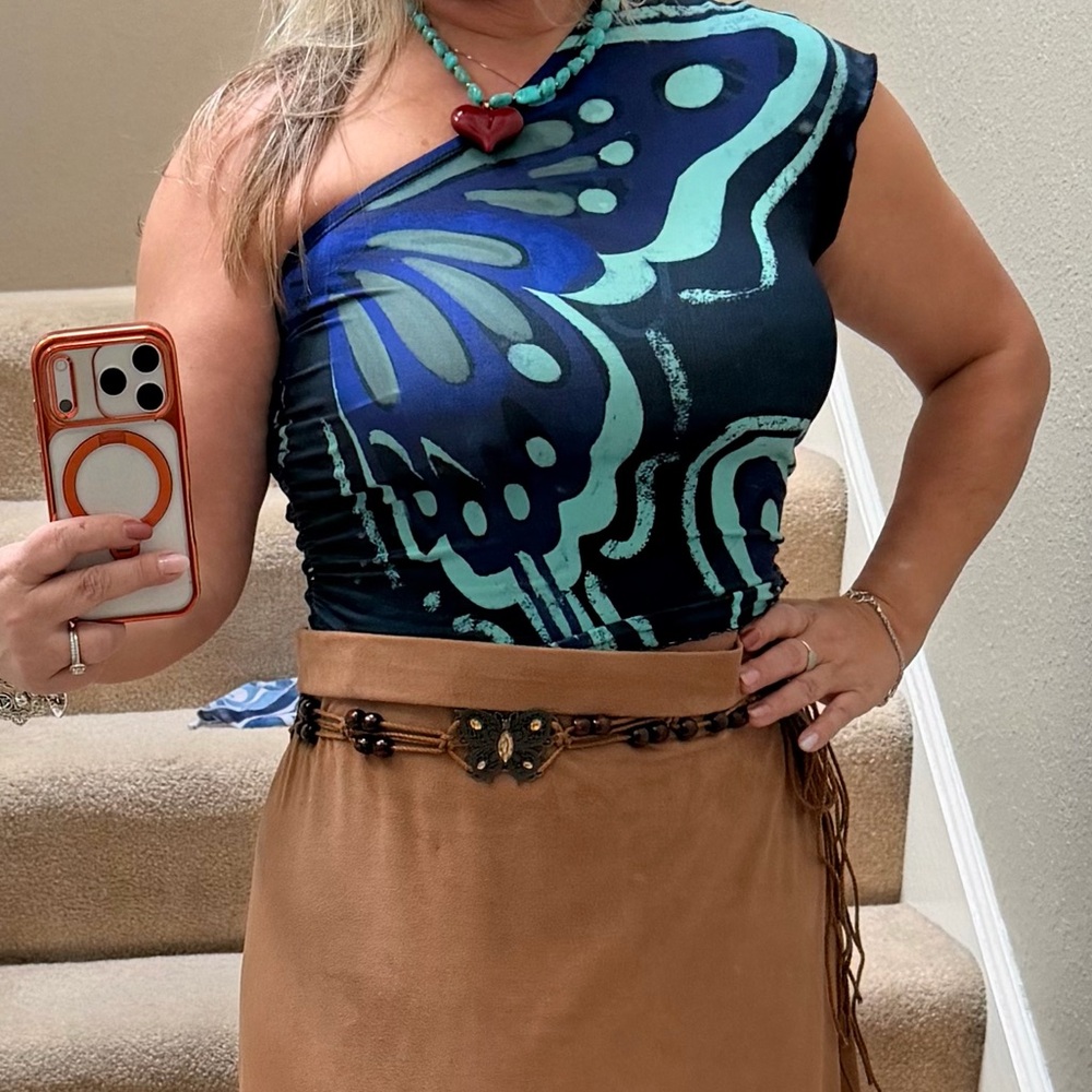 Butterfly Print One-Shoulder Top